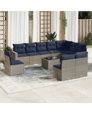 Salon de jardin 11 pcs avec coussins gris résine tressée | Mobilier & Déco