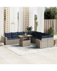 Salon de jardin 11 pcs avec coussins gris résine tressée | Mobilier & Déco