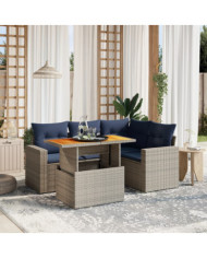 Salon de jardin 5 pcs avec coussins gris résine tressée | Mobilier & Déco