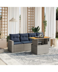 Salon de jardin 5 pcs avec coussins gris résine tressée | Mobilier & Déco