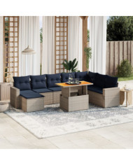 Salon de jardin 9 pcs avec coussins gris résine tressée | Mobilier & Déco