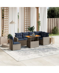 Salon de jardin 7 pcs avec coussins gris résine tressée | Mobilier & Déco