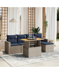 Salon de jardin 6 pcs avec coussins gris résine tressée | Mobilier & Déco