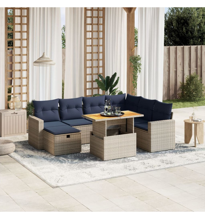 Salon de jardin 8 pcs avec coussins gris résine tressée | Mobilier & Déco