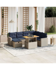 Salon de jardin 8 pcs avec coussins gris résine tressée | Mobilier & Déco