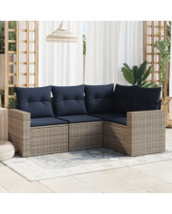 Salon de jardin 4 pcs avec coussins gris résine tressée | Mobilier & Déco