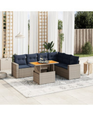 Salon de jardin 7 pcs avec coussins gris résine tressée | Mobilier & Déco