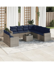 Salon de jardin 10 pcs avec coussins gris résine tressée | Mobilier & Déco