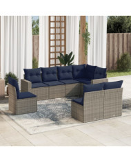 Salon de jardin 8 pcs avec coussins gris résine tressée | Mobilier & Déco