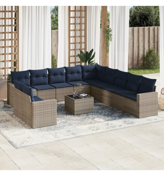Salon de jardin avec coussins 12 pcs gris résine tressée | Mobilier & Déco