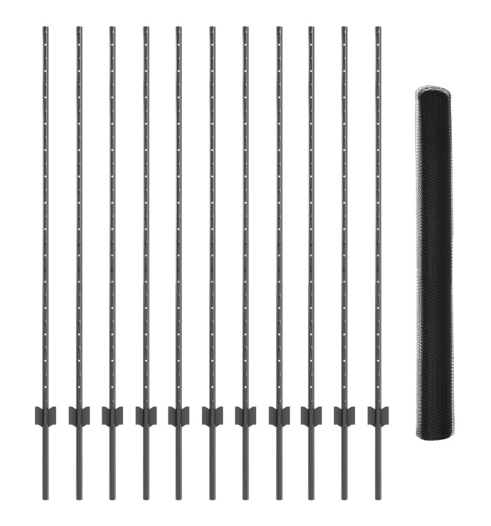 Poteaux de clôture 22 pcs U-Channel Gris 140 cm Acier, Clôture hexagonale Gris 1,4x25 m Acier | Mobilier & Déco