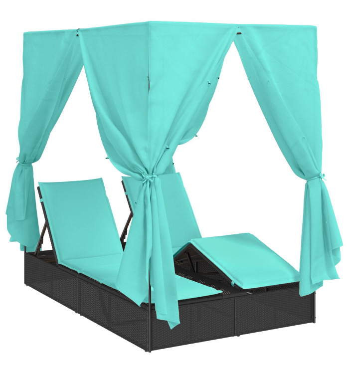 lit de soleil double Ensemble de 2 Noir et turquoise | Mobilier & Déco