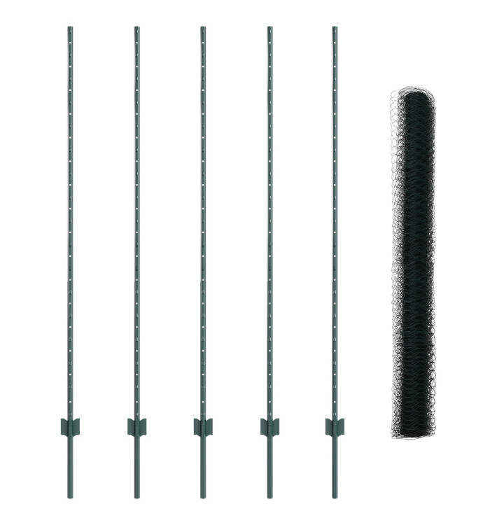 Poteaux de clôture 5 pcs U-Channel Vert 160 cm Acier, Clôture hexagonale Verte 1,6x10 m Acier | Mobilier & Déco