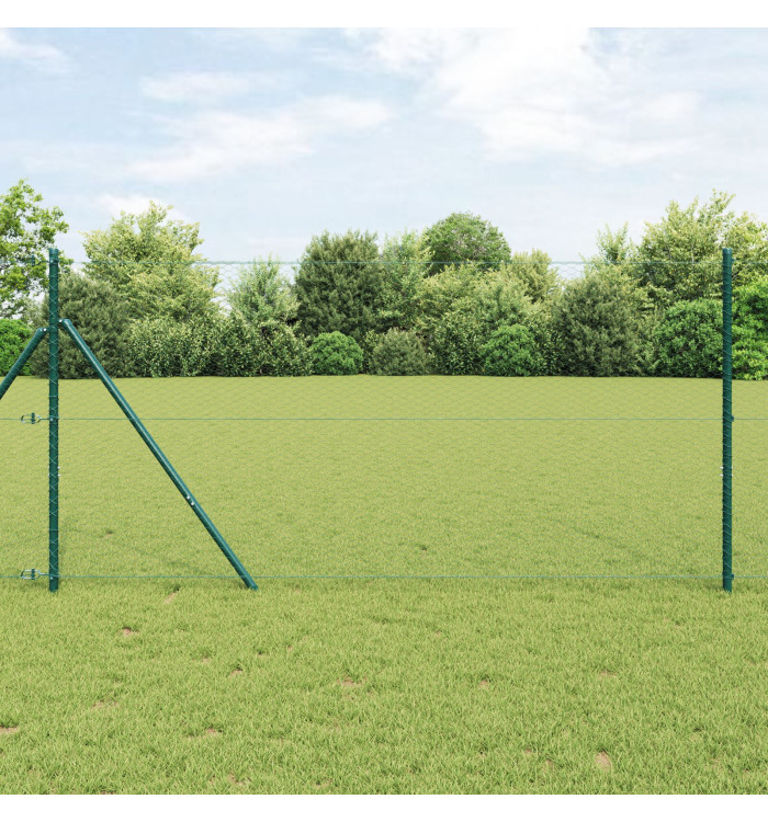 Clôture hexagonale verte 1.4x100 m en acier, Piliers de clôture 13 pcs verts Ø32 mm 190 cm en acier galvanisé | Mobilier & Déc