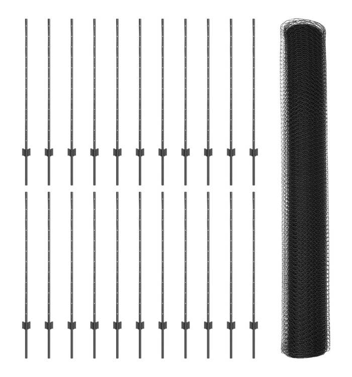 Piquets de Clôture 22 pcs U-Channel Gris 120 cm Acier, Clôture Hexagonale Grise 1,2x50 m Acier | Mobilier & Déco