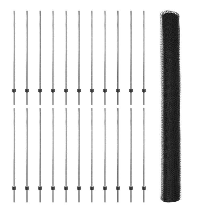 Poteaux de Clôture 22 pcs U-Channel Gris 160 cm Acier, Clôture Hexagonale Gris 1,6x50 m Acier | Mobilier & Déco