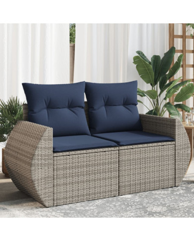 Canapé de jardin 2 places avec coussins gris résine tressée | Mobilier & Déco