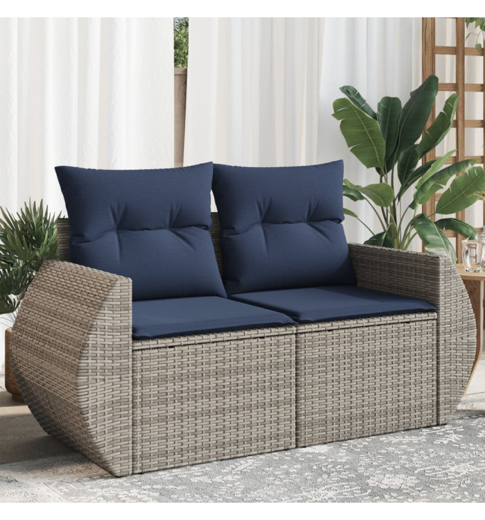 Canapé de jardin 2 places avec coussins gris résine tressée | Mobilier & Déco