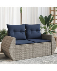 Canapé de jardin 2 places avec coussins gris résine tressée | Mobilier & Déco