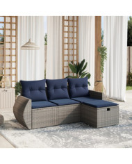 Salon de jardin 4 pcs avec coussins gris résine tressée | Mobilier & Déco