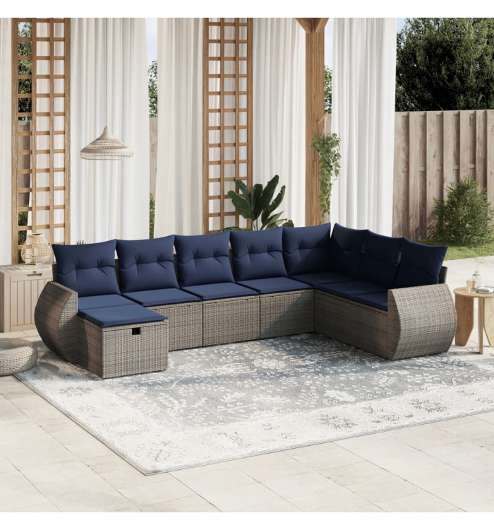 Salon de jardin 8 pcs avec coussins gris résine tressée | Mobilier & Déco