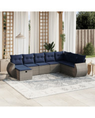 Salon de jardin 8 pcs avec coussins gris résine tressée | Mobilier & Déco