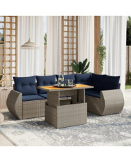 Salon de jardin 6 pcs avec coussins gris résine tressée | Mobilier & Déco