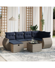 Salon de jardin 7 pcs avec coussins gris résine tressée | Mobilier & Déco