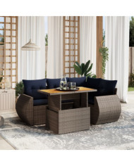 Salon de jardin 5 pcs avec coussins gris résine tressée | Mobilier & Déco