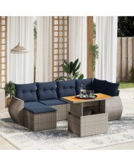 Salon de jardin 7 pcs avec coussins gris résine tressée | Mobilier & Déco