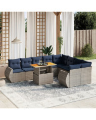 Salon de jardin 10 pcs avec coussins gris résine tressée | Mobilier & Déco