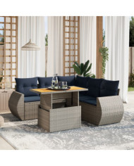 Salon de jardin 6 pcs avec coussins gris résine tressée | Mobilier & Déco