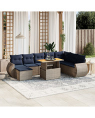 Salon de jardin 9 pcs avec coussins gris résine tressée | Mobilier & Déco