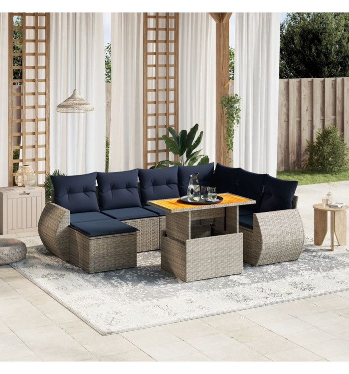 Salon de jardin 8 pcs avec coussins gris résine tressée | Mobilier & Déco