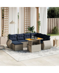 Salon de jardin 8 pcs avec coussins gris résine tressée | Mobilier & Déco