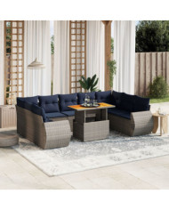 Salon de jardin 10 pcs avec coussins gris résine tressée | Mobilier & Déco
