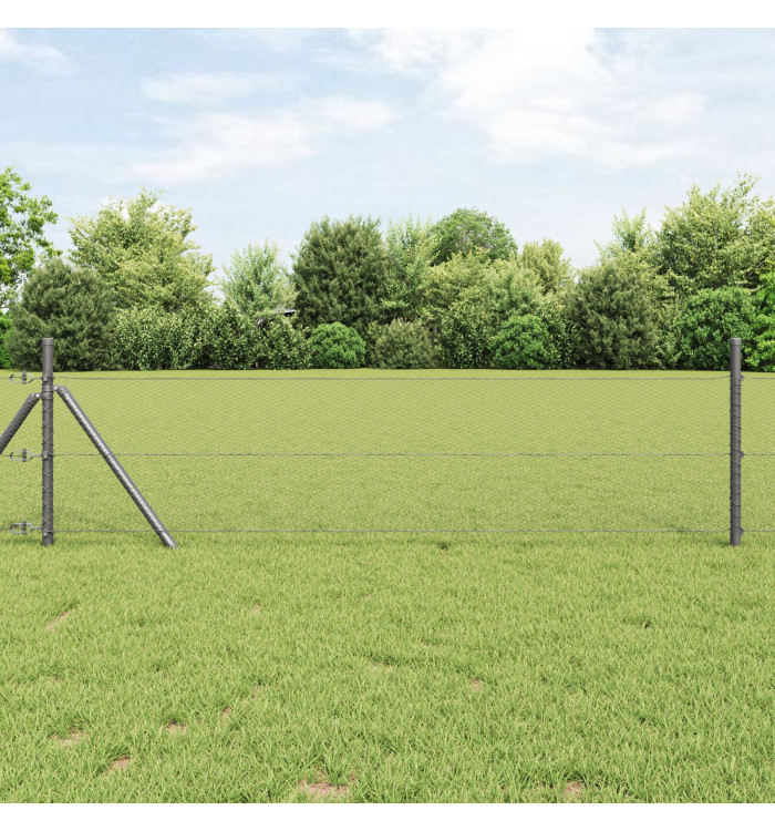 Clôture Hexagonale Grise 0.8x10 m Acier, Poteaux de Clôture 7 pcs Grise Ø32 mm 120 cm Acier Galvanisé | Mobilier & Déco