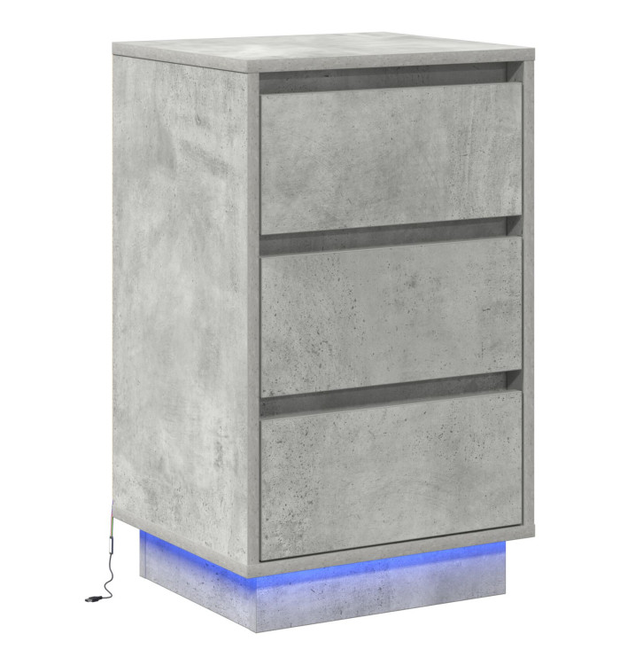 Cabinet de Chevet avec Éclairage LED Gris Béton 39x34,5x65 cm Bois d'ingénierie | Mobilier & Déco