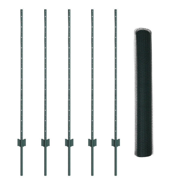 Piquets de clôture 5 pcs U-Channel Vert 120 cm Acier, Clôture hexagonale Verte 1.2x10 m Acier | Mobilier & Déco