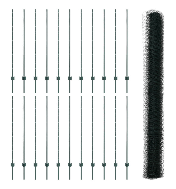 Poteaux de clôture 11 pcs U-Channel Vert 140 cm Acier, Clôture hexagonale verte 1,4x50 m Acier | Mobilier & Déco