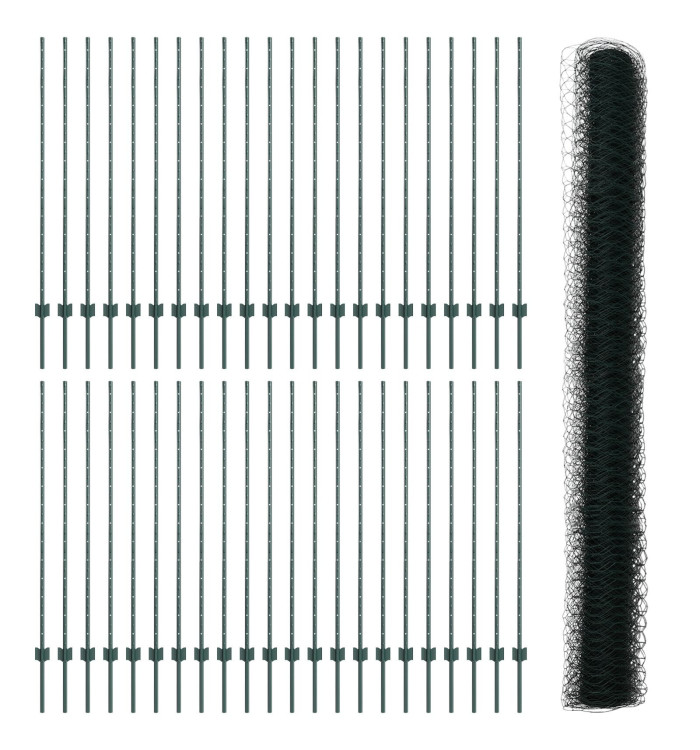 Pieux de clôture 11 pcs U-Channel Vert 140 cm Acier, Clôture Hexagonale Verte 1,4x100 m Acier | Mobilier & Déco
