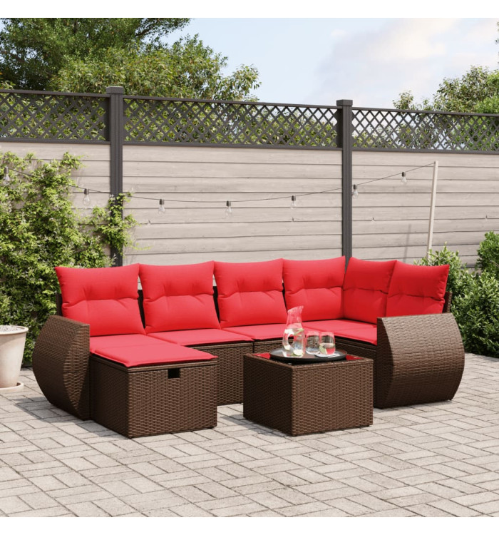 Salon de jardin avec coussins 7 pcs marron résine tressée | Mobilier & Déco