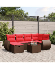 Salon de jardin avec coussins 7 pcs marron résine tressée | Mobilier & Déco