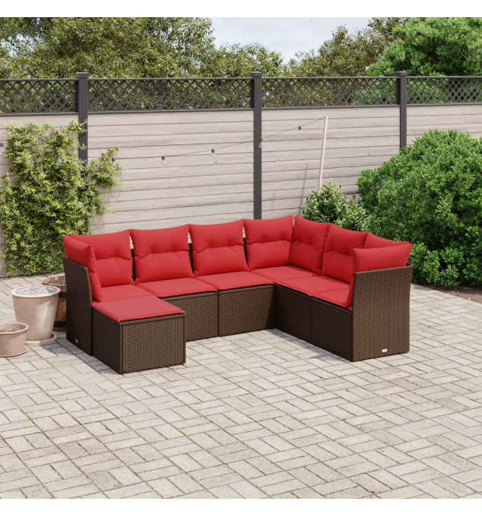 Salon de jardin avec coussins 7 pcs marron résine tressée | Mobilier & Déco