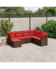 Salon de jardin avec coussins 7 pcs marron résine tressée | Mobilier & Déco