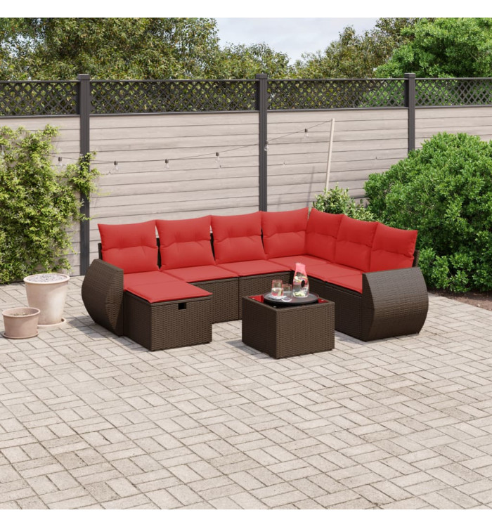 Salon de jardin 8 pcs avec coussins marron résine tressée | Mobilier & Déco
