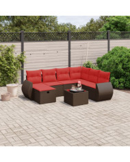 Salon de jardin 8 pcs avec coussins marron résine tressée | Mobilier & Déco