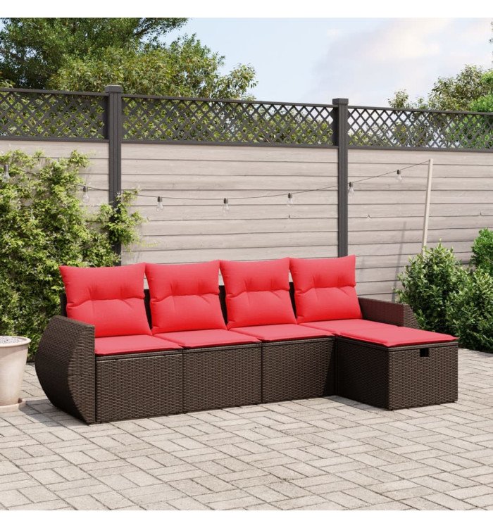 Salon de jardin avec coussins 5 pcs marron résine tressée | Mobilier & Déco