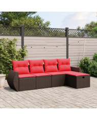 Salon de jardin avec coussins 5 pcs marron résine tressée | Mobilier & Déco
