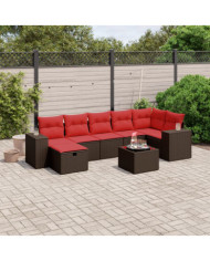 Salon de jardin 8 pcs avec coussins marron résine tressée | Mobilier & Déco
